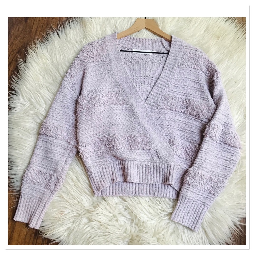 ASTR The Label Madeline Wrap Knit Sweater Lilac Purple Size Medium